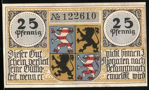 Notgeld Hildburghausen, 25 Pfennig, Stadtwappen
