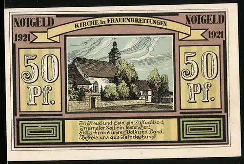 Notgeld Frauenbreitungen 1921, 50 Pfennig, Kirche