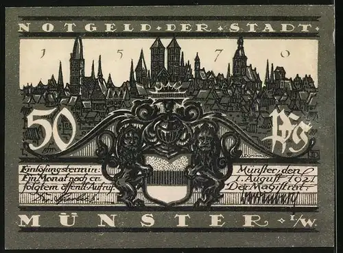 Notgeld Münster i. W. 1921, 50 Pfennig, Schmisinger Hof