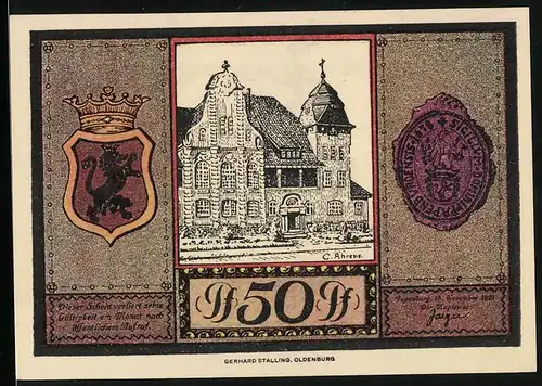 Notgeld Papenburg 1921, 50 Pfennig, Rathaus
