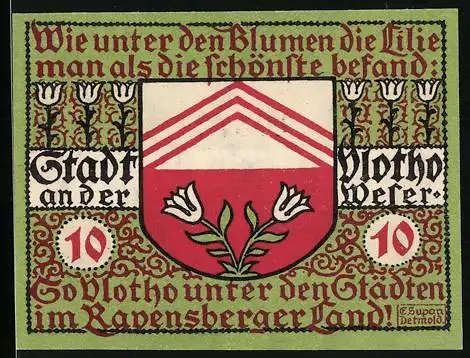 Notgeld Vlotho /Weser 1921, 10 Pfennig, Stadtwappen