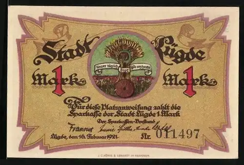 Notgeld Lügde 1921, 1 Mark, Ähren