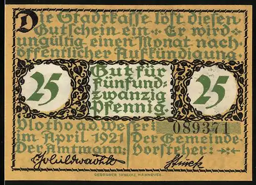 Notgeld Vlotho a. d. Weser 1921, 25 Pfennig, Mann mit Gitarre am Ufer