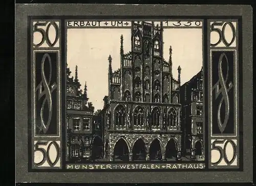 Notgeld Münster i. Westfalen 1921, 50 Pfennig, Rathaus