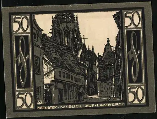Notgeld Münster i. Westfalen 1921, 50 Pfennig, Blick auf Lamberti-Kirche