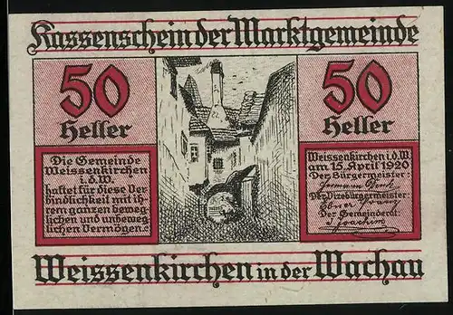 Notgeld Weissenkirchen in der Wachau 1920, 50 Heller, Ortspartie
