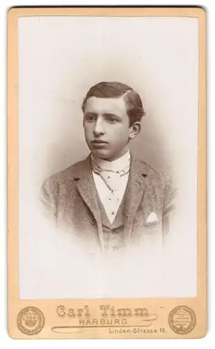 Fotografie Carl Timm, Harburg, Lindenstr. 18, Halbwüchsiger Knabe im Anzug mit Krawatte