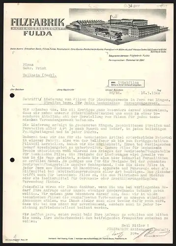 Rechnung Fulda 1940, Filzfabrik AG, Gesamtansicht des Werksgeländes