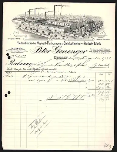 Rechnung Viersen 1904, Peter Genenger, Niederrheinische Asphalt-, Dachpappen- & Steinkohletheer-Fabrik, Das Werksgelände