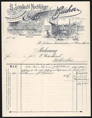 Rechnung St. Johann-Saarbrücken 1899, Mertz & Bucher, Oele- & Fettwaaren-Grosshandlung, Innenhof des Betriebsgebäudes
