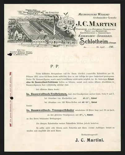 Rechnung Schlotheim 1901, J. C. Martini, Mechanische Weberei, Fabrikanlage und Auszeichnungen