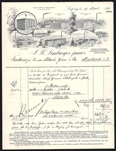 Rechnung Leipzig 1901, J. B. Limburger junior, Zwirnerei, Baumwollspinnerei, Färberei, Stammhaus und weitere Besitzungen