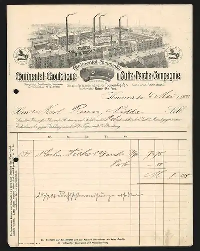 Rechnung Hannover 1907, Continental-Pneumatic, Caoutchouc & Gutta-Percha-Compagnie, Gesamtansicht des Betriebes