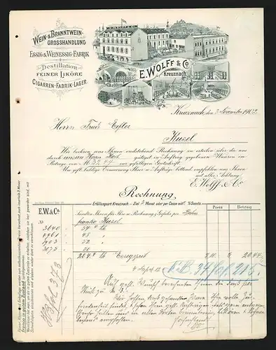Rechnung Kreuznach 1902, E. Wolff & Co., Wein- und Branntwein-Grosshandlung, Betriebsansicht, Weinkeller, Lagerräume