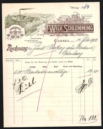 Rechnung Cassel 1902, Firma Wilh. Schlemming, Betriebsgelände mit Strassenbahn, Preis-Medaillen