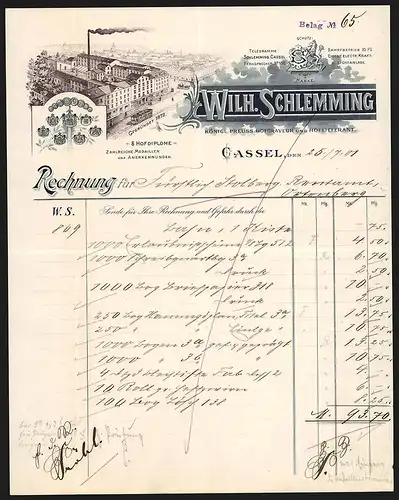 Rechnung Cassel 1901, Firma Wilh. Schlemming, Betriebsgelände mit Strassenbahn, Preis-Medaillen