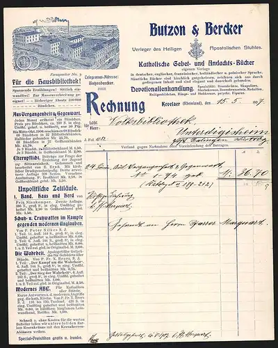Rechnung Kevelaer 1907, Butzon & Bercker, Katholische Gebet- und Andachts-Bücher, Werksansicht und Preis-Medaillen