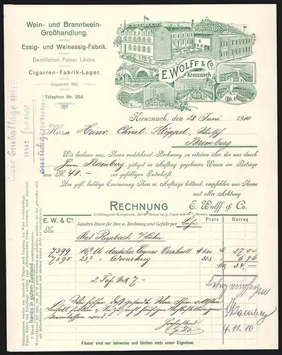 Rechnung Kreuznach 1910, E. Wolff & Co., Wein- und Branntwein-Grosshandlung, Betriebsansicht und Weinkeller