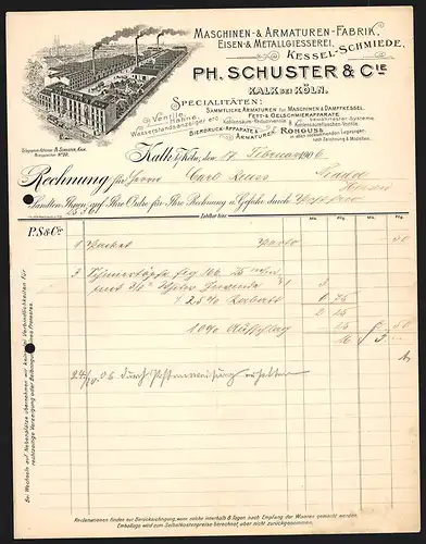 Rechnung Köln-Kalk 1912, Ph. Schuster & Cie. mbH, Maschinen- und Armaturen-Fabrik, Metallgiesserei, Werksansicht