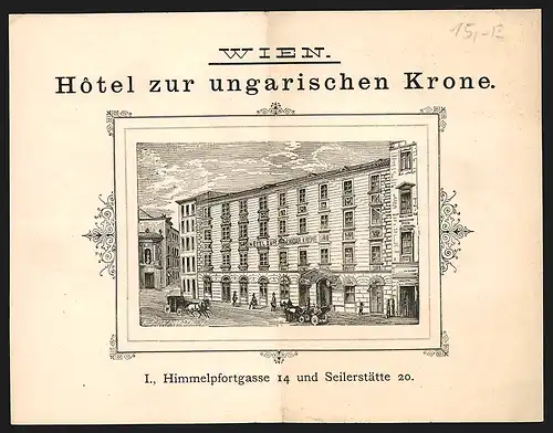 Rechnung Wien, Hotel zur ungarischen Krone, Hotelansicht an der Himmelpfortgasse 14