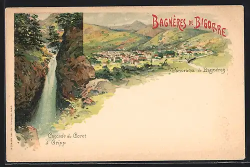 Lithographie Bagneres, Panorama