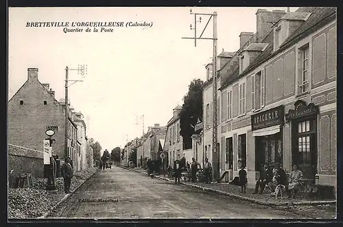 AK Bretteville L`Orgueilleuse, Quartier de la Poste, Geschäfte, Tankstelle