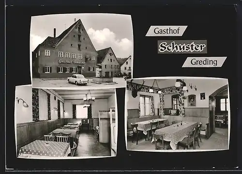 AK Greding, Brauerei Gasthof Karl Schuster, Innen- und Aussenansicht