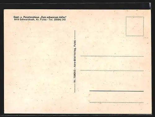 AK Schwarzbach /Kr. Fulda, Gasthaus und Pension Zum schwarzen Adler