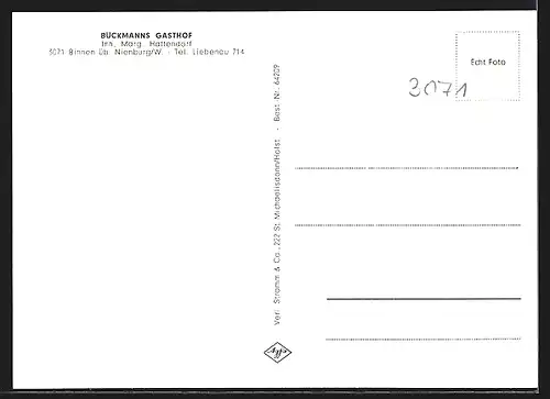 AK Binnen, Bückmanns Gasthof, Kirche, Ausblick auf Flachland