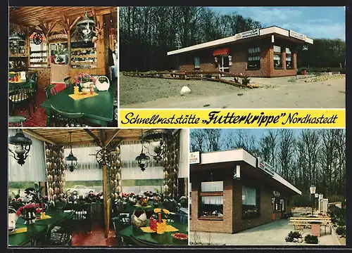 AK Nordhastedt, Schnellraststätte Futterkrippe, Innen- und Aussenansicht, Inh. Lothar und Anke Voss