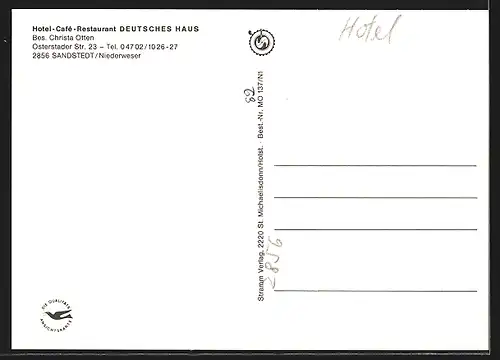 AK Sandstedt /Niederweser, Hotel-Café-Restaurant Deutsches Haus, Inh. Christa Otten, Osterstader Str. 23