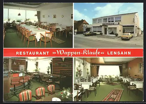 AK Lensahn a. d. Vogelfluglinie, Café-Restaurant Wappen-Klause, Innen- und Aussenansicht, Inh. Anneliese und Horst Staack