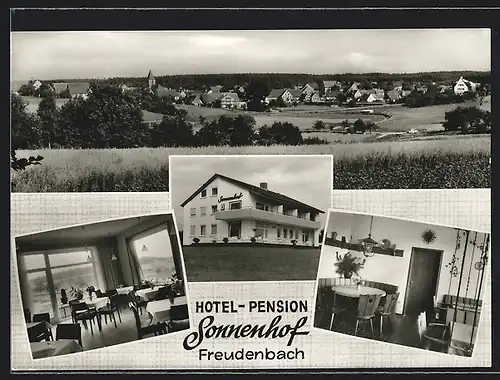 AK Freudenbach, Hotel-Pension Sonnenhof, Innen- und Aussenansicht, Inh. A. Gramann