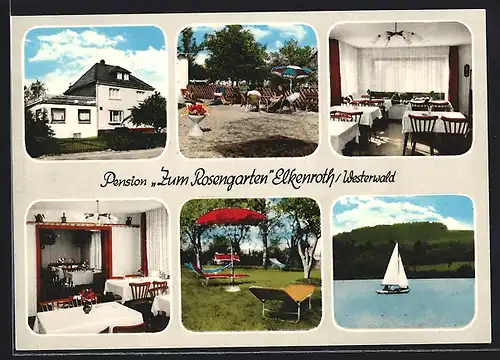 AK Elkenroth /Westerwald, Privatpension Zum Rosengarten, Innen- und Aussenansicht