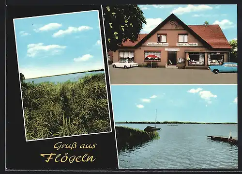 AK Flögeln, Gasthof Zum Deutschen Hause, Inh. Karl Seebeck, Uferpartien