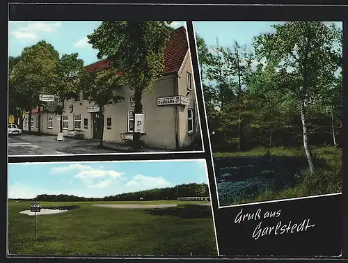 AK Garlstedt, Gleichmann`s Gaststätte, Inh. W. und E. Hasselbrock, Golfplatz, Weiher