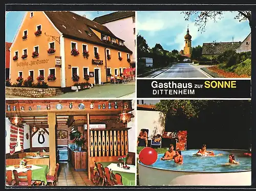 AK Dittenheim, Gasthof zur Sonne, Innen- und Aussenansicht, Swimming Pool, Ringstrasse 1