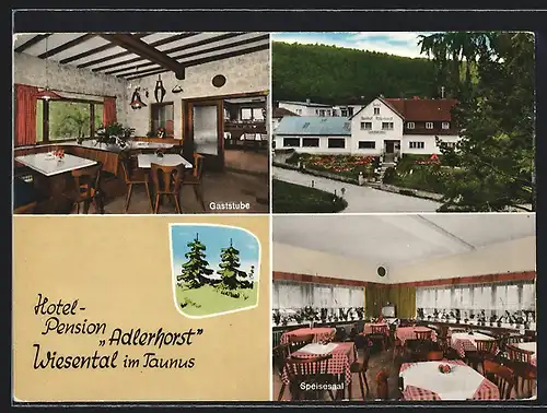 AK Wiesental im Taunus, Hotel-Gasthof-Pension Adlerhorst, Innen- und Aussenansicht