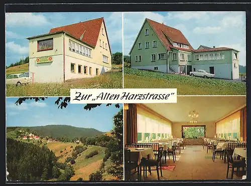 AK Freiheit /Harz, Berggaststätte und Pension Zur Alten Harzstrasse, Innen- und Aussenansicht, Inh. Dietrich Helmboldt