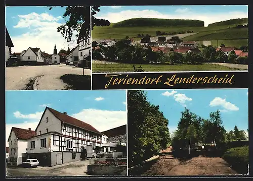 AK Lenderscheid /Knüllgebirge, Ortsansicht gegen Hügel, Strassenpartie mit Kirche, Fachwerkhaus