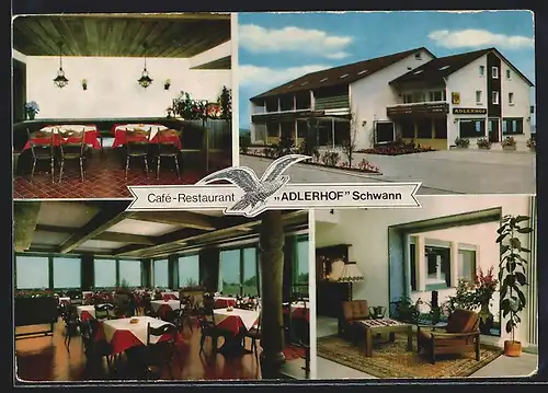 AK Schwann, Café, Restaurant und Pension Adlerhof, Innen- und Aussenansicht