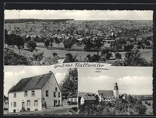 AK Ballweiler, Ortsansicht aus der Ferne, Kirche