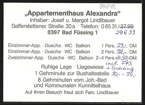 AK Bad Füssing, Appartment-Haus Alexandra mit Innenansichten