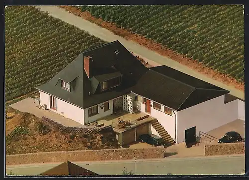 AK Rüdesheim /Rhein, Weingut-Pension Werner Kaiser aus der Vogelschau, Häuserweg 11