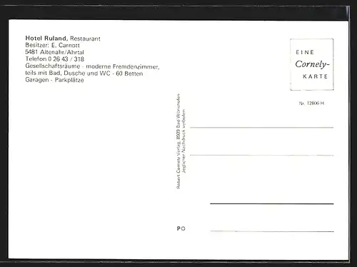 AK Altenahr, Hotel-Restaurant Ruland, Innen- und Aussenansichten, Inh. E. Carnott