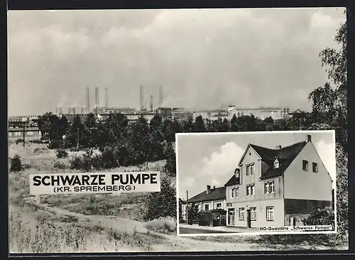 AK Schwarze Pumpe, Blick aufs Industriegebiet, HO-Gaststätte Schwarze Pumpe