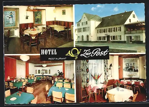 AK Otzenhausen, Hotel-Restaurant Zur Post, Innen- und Aussenansichten