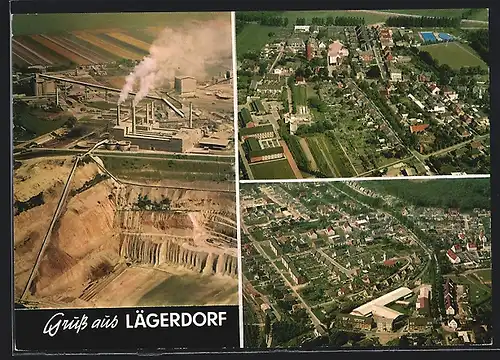 AK Lägerdorf /Holst., Breitenburger-Portland-Cement-Fabrik und Ortsansichten aus der Vogelschau