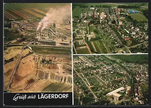 AK Lägerdorf /Holst., Breitenburger-Portland-Cement-Fabrik und Ortsansichten aus der Vogelschau