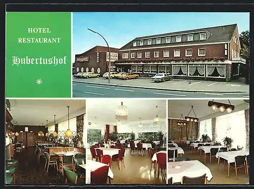 AK Lingen /Schepsdorf, Hotel-Restaurant Hubertushof, Innen- und Aussenansichten, Nordhorner Str. 18